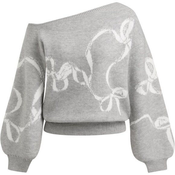 Women’s Grey CIDER One Shoulder Bowknot Knit Pullover Sweater - Picture 1 of 6